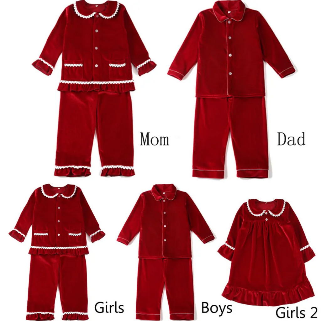 Girls Red Velvet Christmas Pyjamas Set