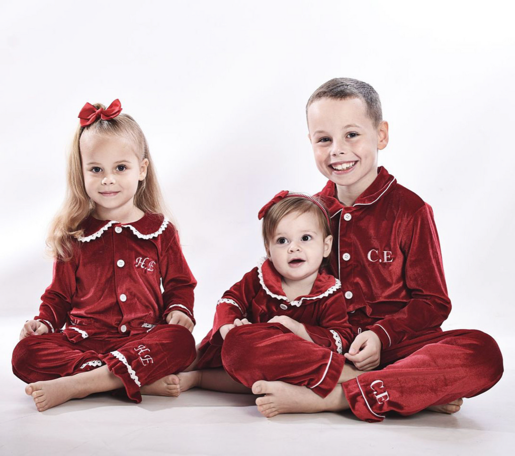 Boys Red Velvet Christmas Pyjamas Set