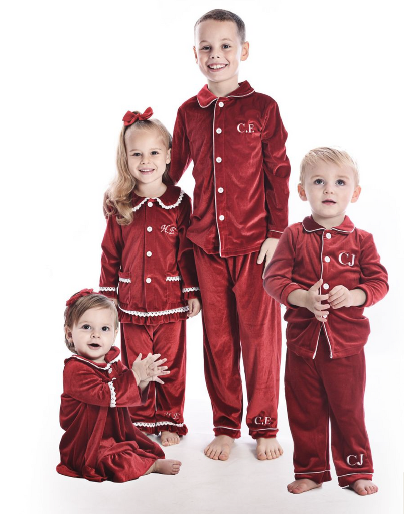 Girls Red Velvet Christmas Nighty Dress Pyjamas