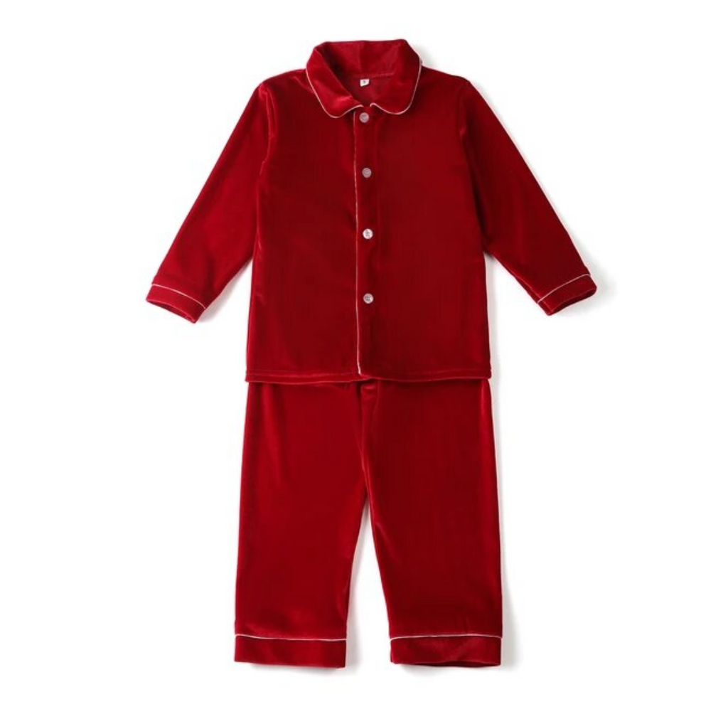 Boys Red Velvet Christmas Pyjamas Set