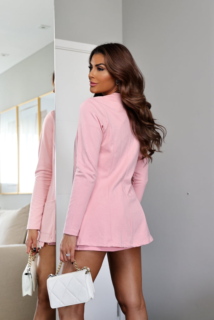 Women Blazer Set with Skirt Shorts in Pink