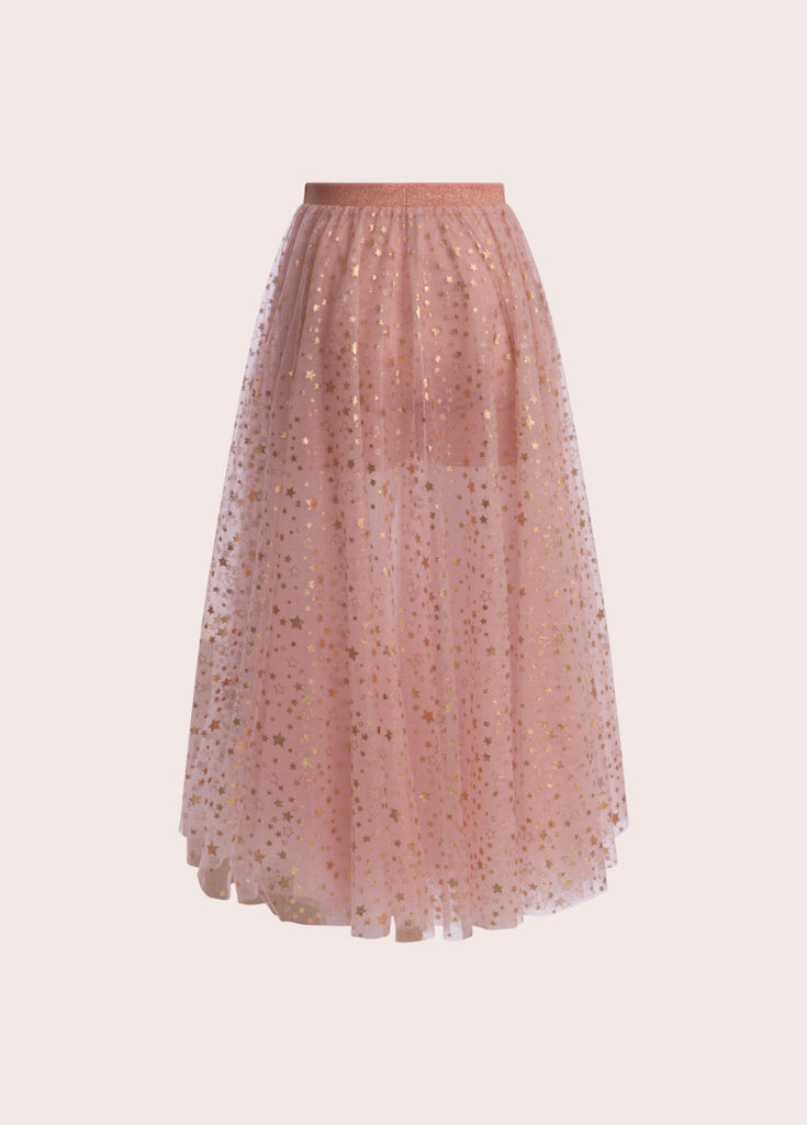 Women Pink Rose Gold Star Midi Tulle Skirt