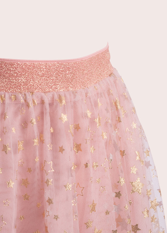 Women Pink Rose Gold Star Midi Tulle Skirt